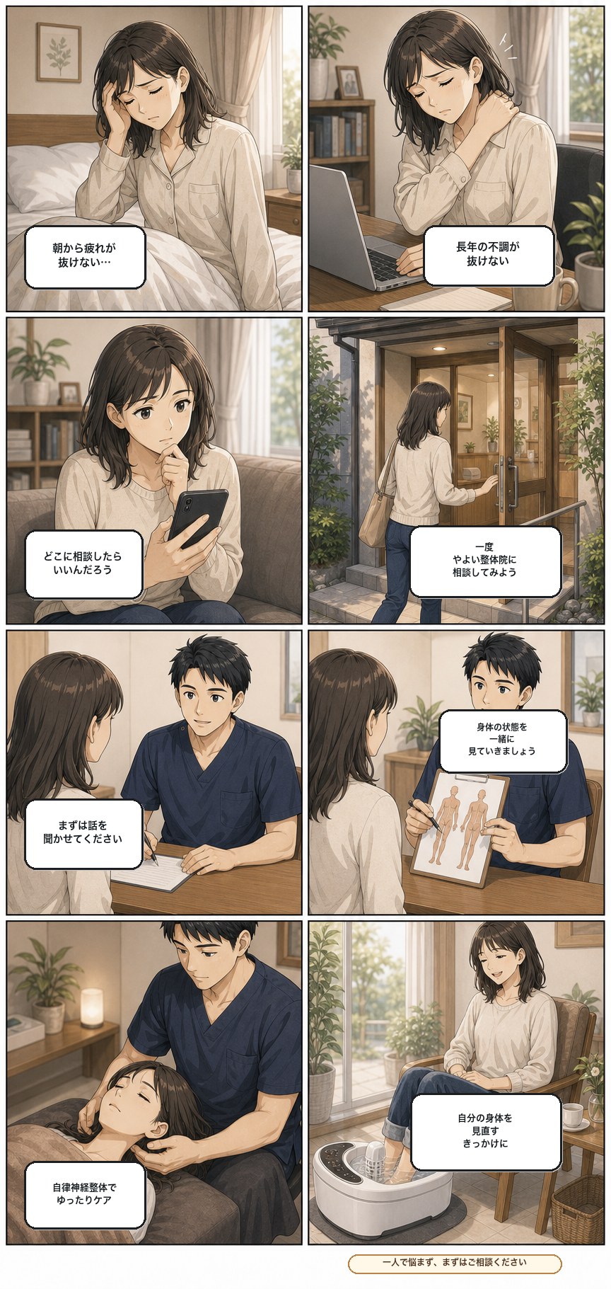 やよい整体院で相談から施術までの流れを紹介する漫画
